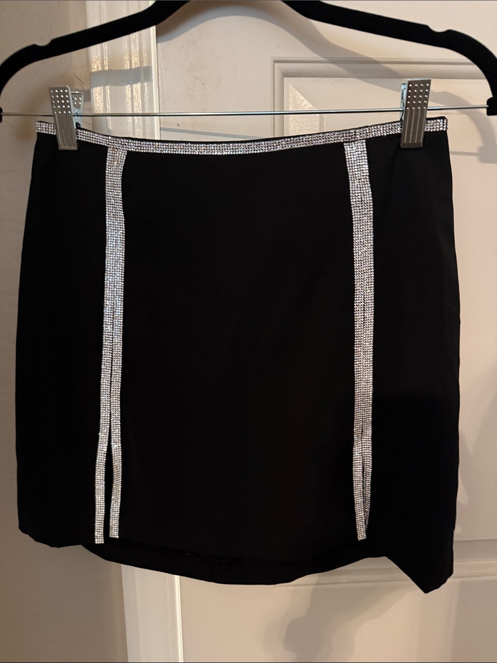 Le Lis Black Mini Skirt with Rhinestone Trim